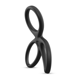 Anillo Triple Pene y Testículos Silicona Líquida Negra